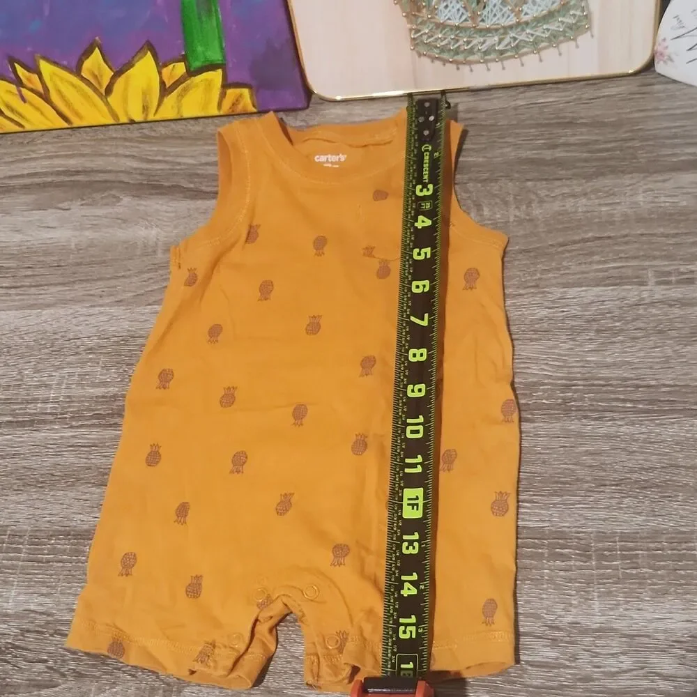 Carter's Baby Romper 12M 2PC Orange Brown Pineapple Button Outfit Set - Picture 6 of 14
